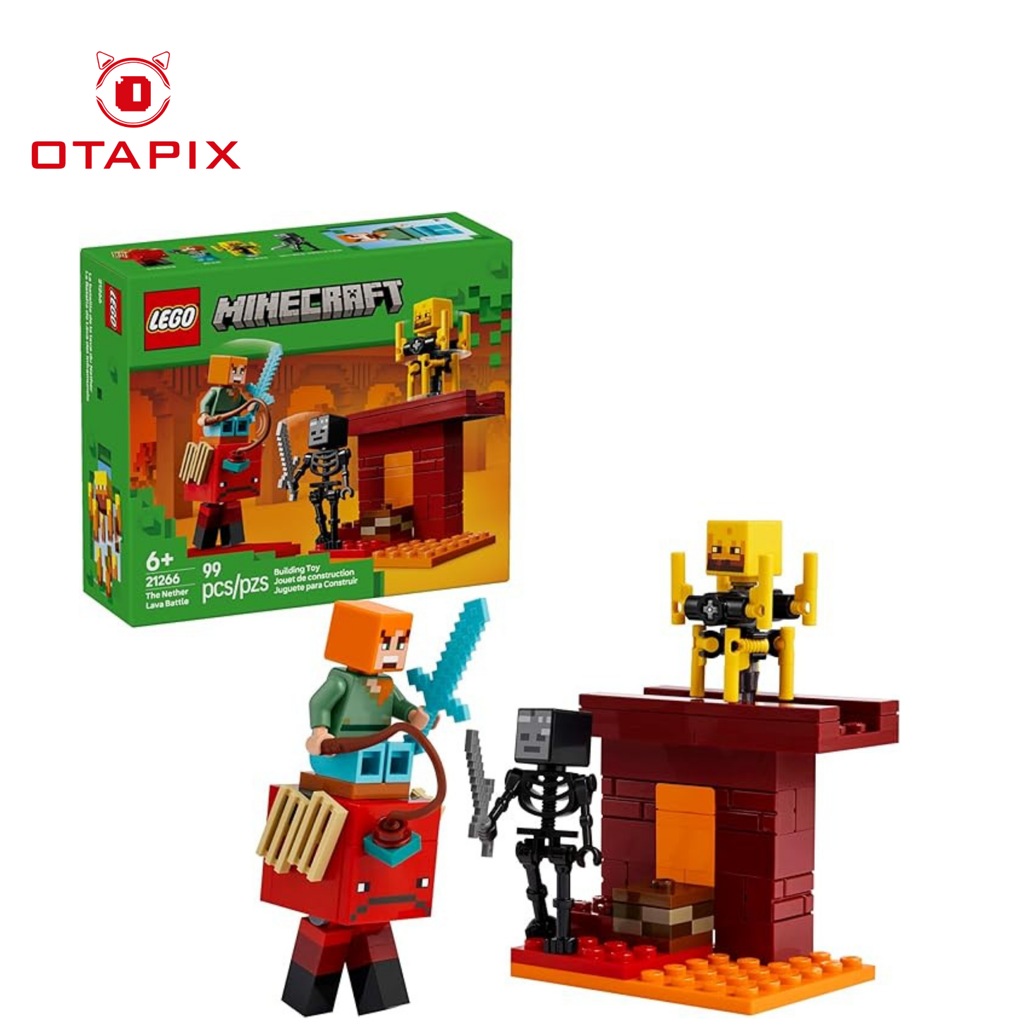 LEGO Minecraft La Batalla en el Nether con Lava – Set de Construcción para Niños – Juguete Creativo con Figuras y Accesorios
