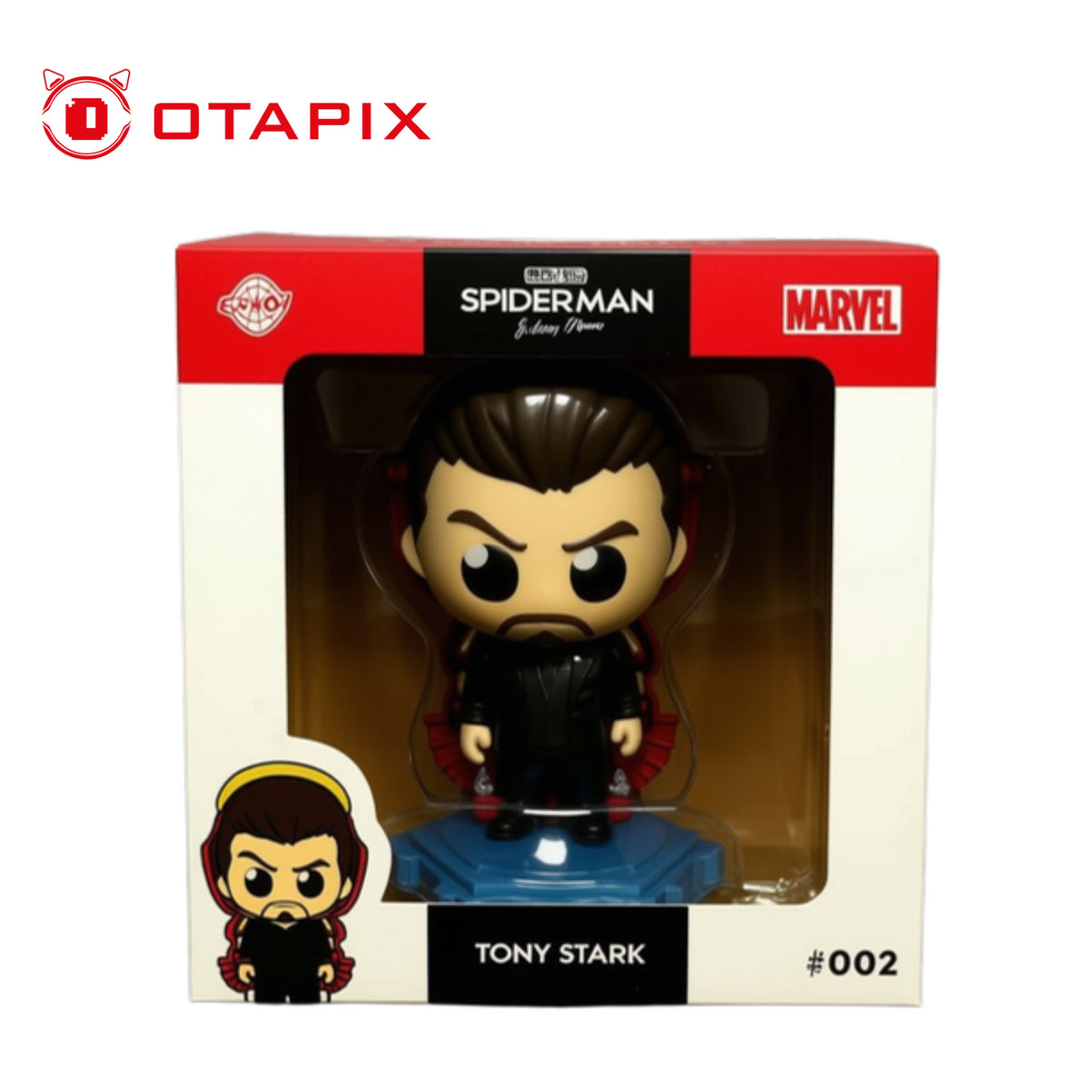 Mini figura Cosbi Tony Stark 002 en su caja, foto real OTAPIX